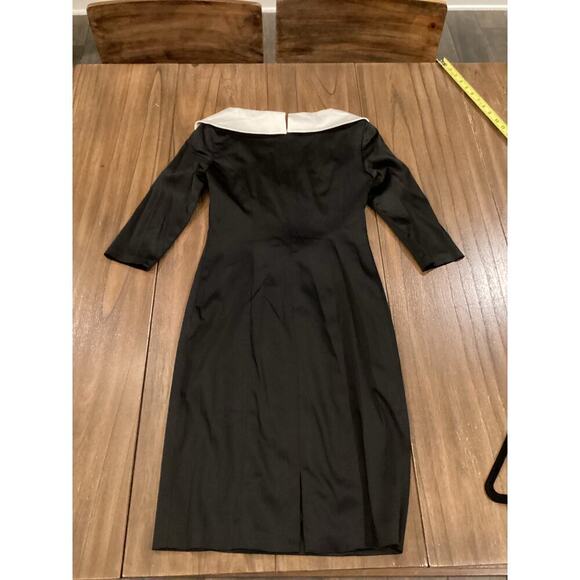 Kay Unger Portrait Black white V-Neck Shawl Collared Sheath ruche cocktail dress - Picture 2 of 12